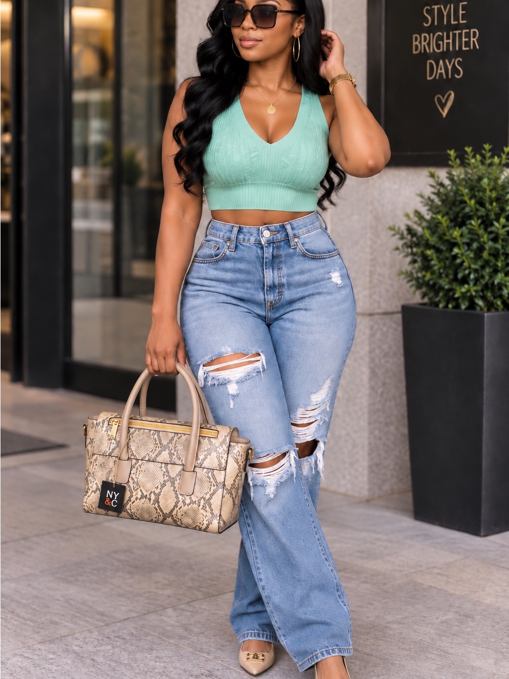 Zenana Outfitters Ribbed V-Neck Crop Tank Top - Mint Green
